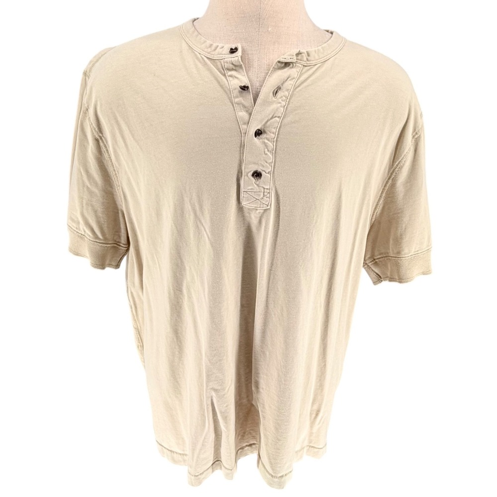 Banana Republic Henley Shirt XL Beige Supima Cotton Short Sleeve 4-Button Tee